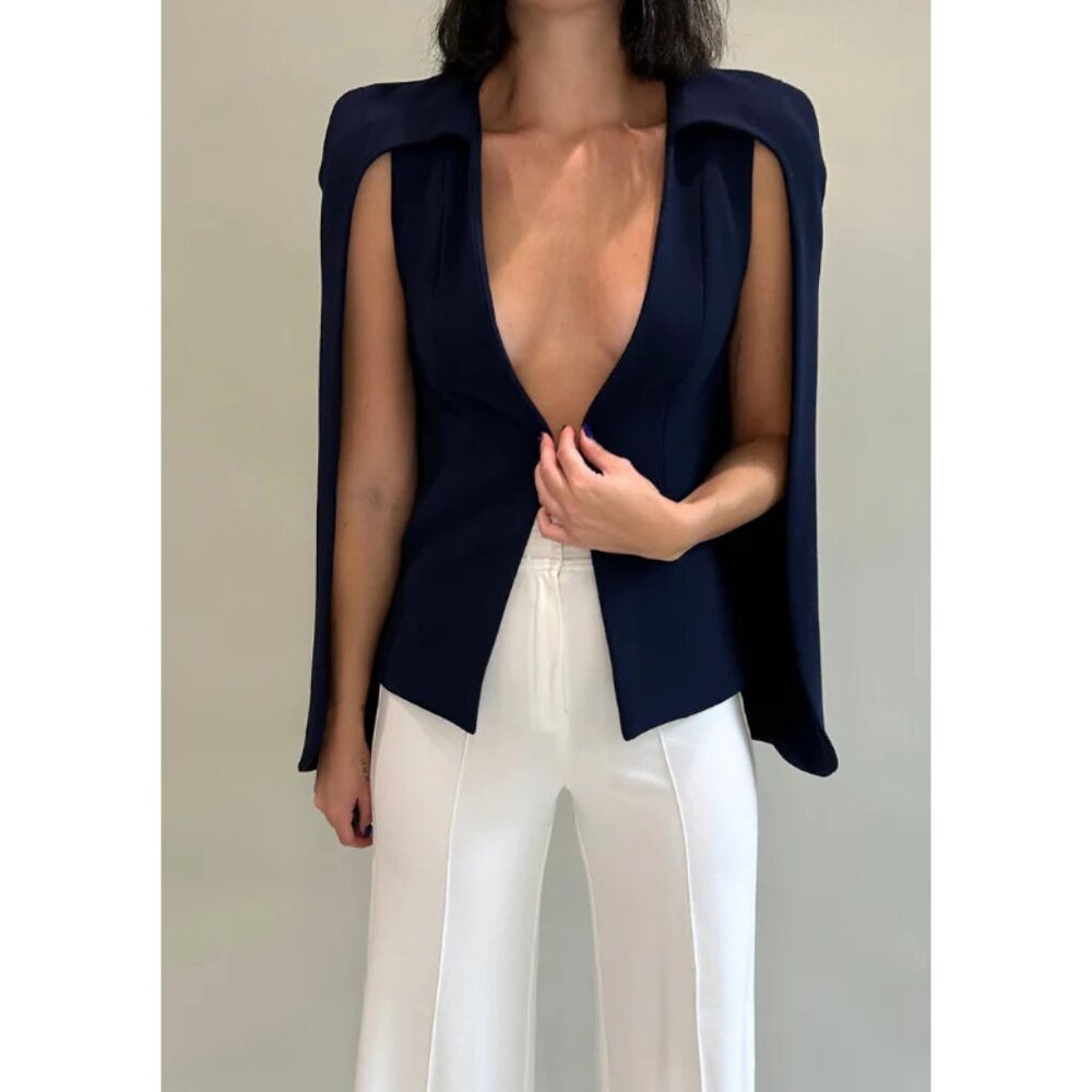 NWT Alexis midnight blue Lenore cape vest blazer